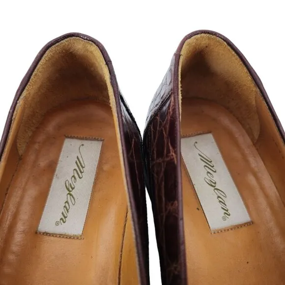 Vintage Mezlan Exotic Brown Crocodile Dress Shoes Mens 9.5M Tassel Loafers Spain
