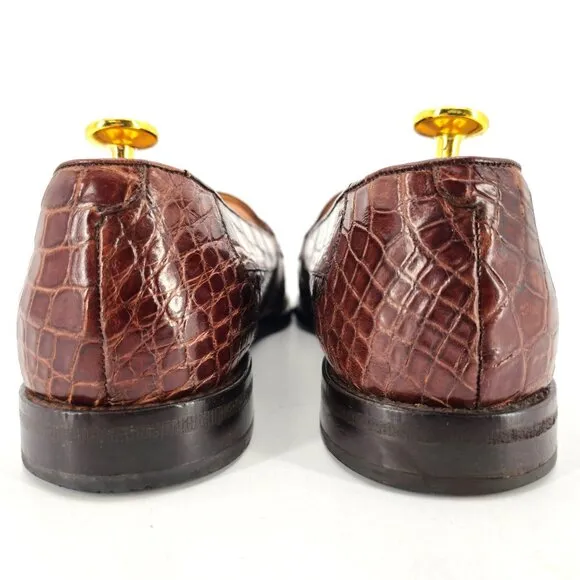 Vintage Mezlan Exotic Brown Crocodile Dress Shoes Mens 9.5M Tassel Loafers Spain