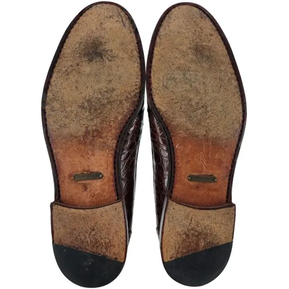 Vintage Mezlan Exotic Brown Crocodile Dress Shoes Mens 9.5M Tassel Loafers Spain