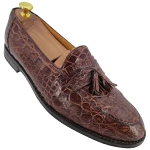 Vintage Mezlan Exotic Brown Crocodile Dress Shoes Mens 9.5M Tassel Loafers Spain