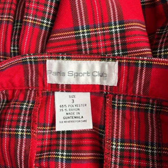 Vintage Paris Sport Club Red Plaid Pleated Skirt