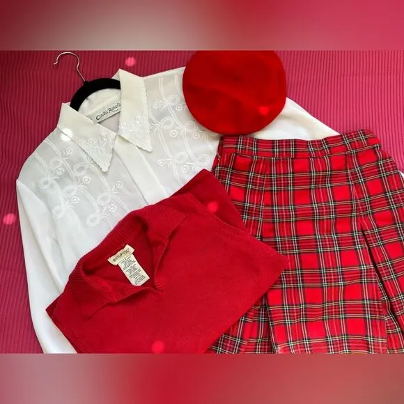Vintage Paris Sport Club Red Plaid Pleated Skirt