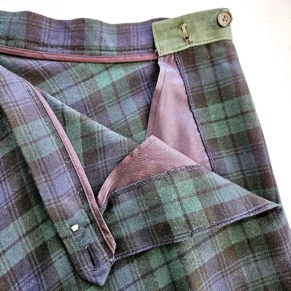 Vintage Ralph Lauren Tartan Plaid Wool Pleated High Waist A-Line Midi Skirt 10