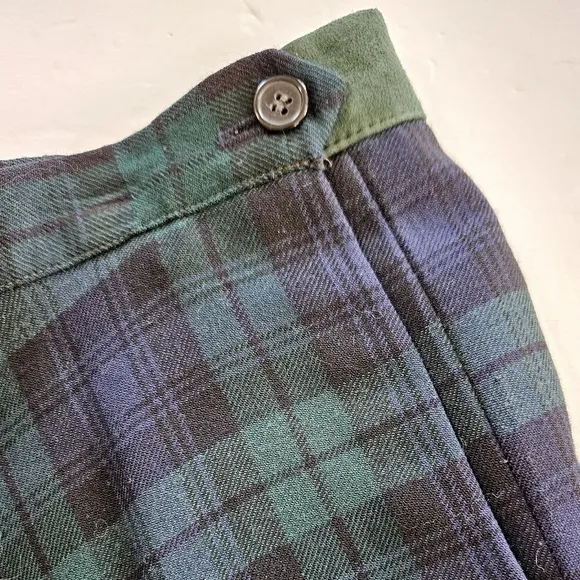 Vintage Ralph Lauren Tartan Plaid Wool Pleated High Waist A-Line Midi Skirt 10