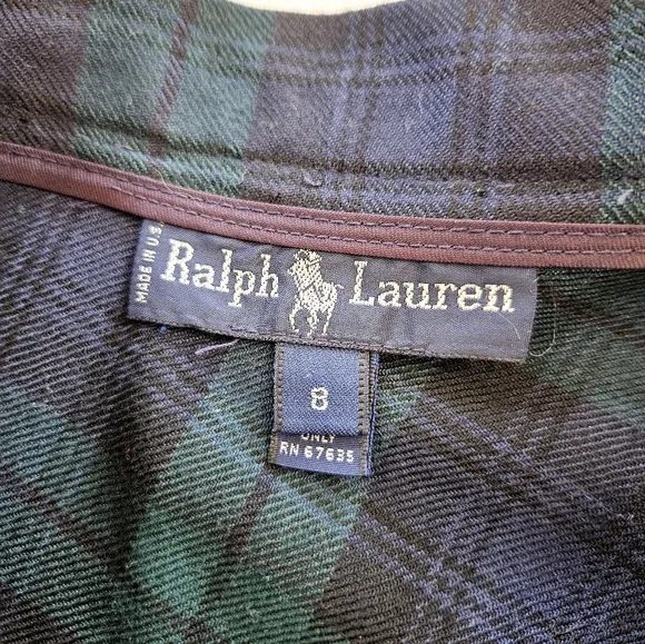 Vintage Ralph Lauren Tartan Plaid Wool Pleated High Waist A-Line Midi Skirt 10