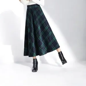 Vintage Ralph Lauren Tartan Plaid Wool Pleated High Waist A-Line Midi Skirt 10