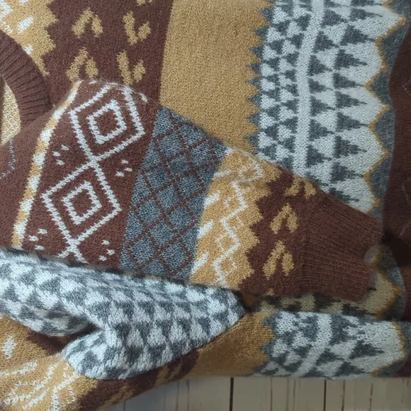 Vintage Style Fair Isle Scandi Sweater Striped Oversized Cozy Retro Boho XL