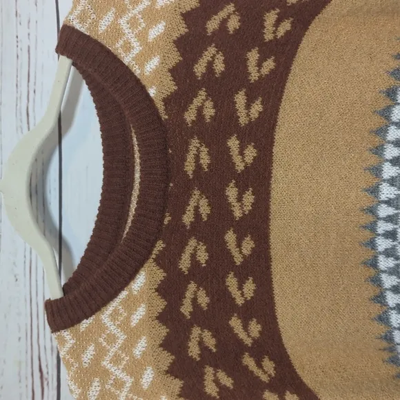 Vintage Style Fair Isle Scandi Sweater Striped Oversized Cozy Retro Boho XL