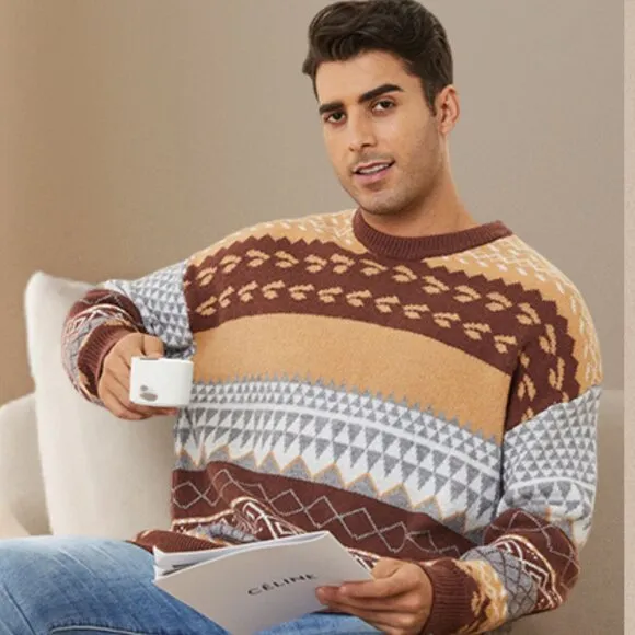 Vintage Style Fair Isle Scandi Sweater Striped Oversized Cozy Retro Boho XL