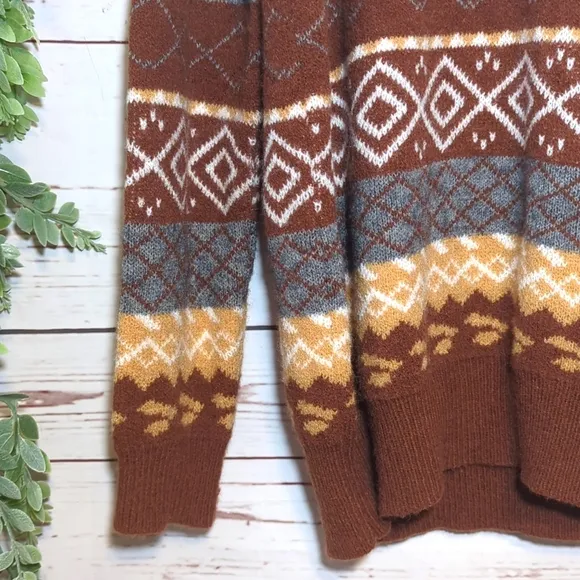 Vintage Style Fair Isle Scandi Sweater Striped Oversized Cozy Retro Boho XL