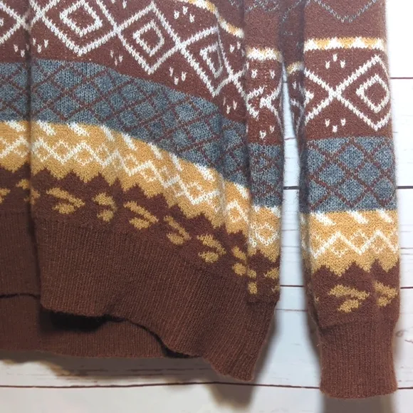 Vintage Style Fair Isle Scandi Sweater Striped Oversized Cozy Retro Boho XL