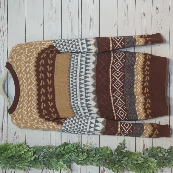 Vintage Style Fair Isle Scandi Sweater Striped Oversized Cozy Retro Boho XL