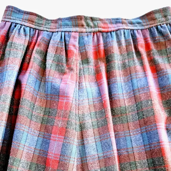 Vintage TWCC Evan Picone Plaid 100% Wool A-Line High Waist Pleated Midi Skirt 10
