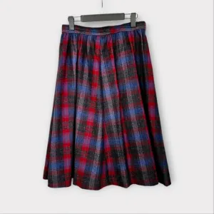 Vintage TWCC Evan Picone Plaid 100% Wool A-Line High Waist Pleated Midi Skirt 10