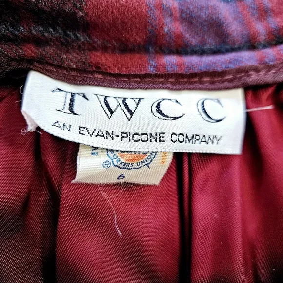 Vintage TWCC Evan Picone Plaid 100% Wool A-Line High Waist Pleated Midi Skirt 10