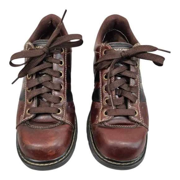 Vintage Women's Sketchers 90s Y2K Brown/Black Chunky Leather Sneakers Size 8