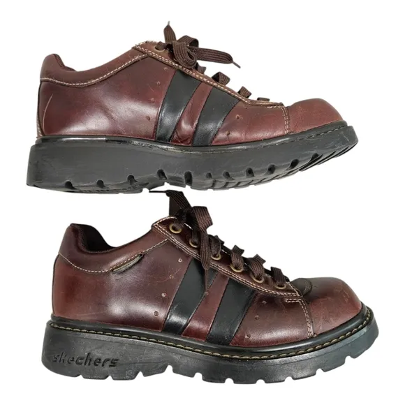 Vintage Women's Sketchers 90s Y2K Brown/Black Chunky Leather Sneakers Size 8