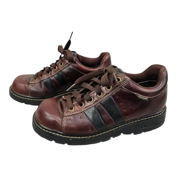 Vintage Women's Sketchers 90s Y2K Brown/Black Chunky Leather Sneakers Size 8
