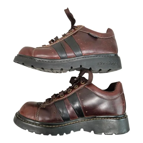 Vintage Women's Sketchers 90s Y2K Brown/Black Chunky Leather Sneakers Size 8