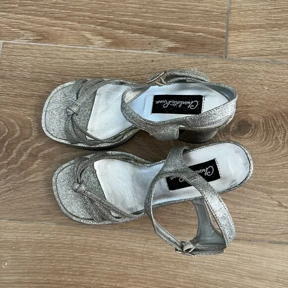 Vintage Y2K Charlotte Russe Silver Sparkle Platform Strappy Sandals