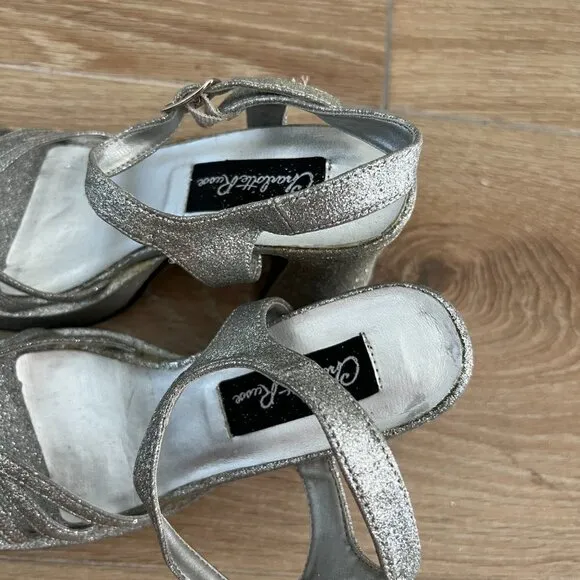 Vintage Y2K Charlotte Russe Silver Sparkle Platform Strappy Sandals