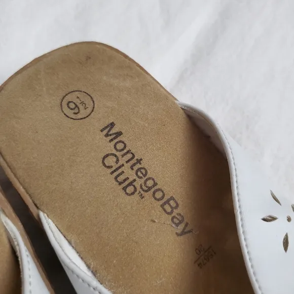 Vintage Y2K Montego Bay Club White Daisy Strappy Block Wedge Sandals Size 9.5