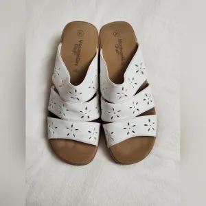 Vintage Y2K Montego Bay Club White Daisy Strappy Block Wedge Sandals Size 9.5