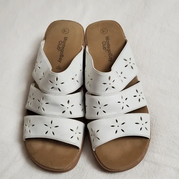 Vintage Y2K Montego Bay Club White Daisy Strappy Block Wedge Sandals Size 9.5