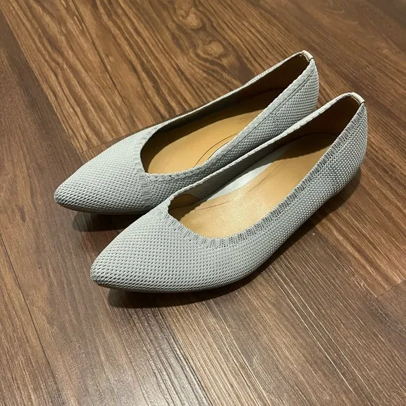 Vionic Dahlia Knit Pointed Toe Gray Flats Slip On Comfort Sz 7.5