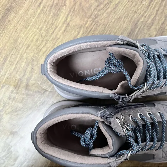 Vionic Gray  Whitley Leather High Top Sneakers Booties Size 7