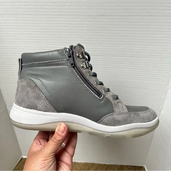 Vionic Gray  Whitley Leather High Top Sneakers Booties Size 7