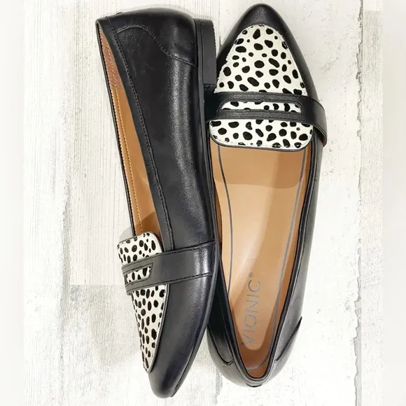 Vionic Savanah Spot Loafers Size 7 Black‎ Animal Print Loafer Spot Print
