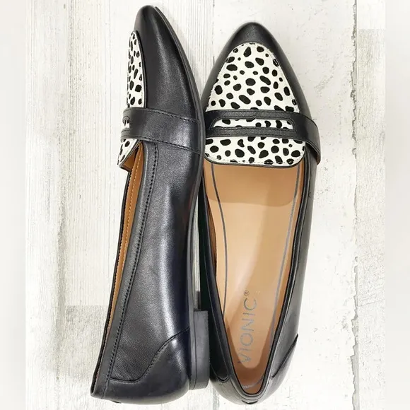 Vionic Savanah Spot Loafers Size 7 Black‎ Animal Print Loafer Spot Print