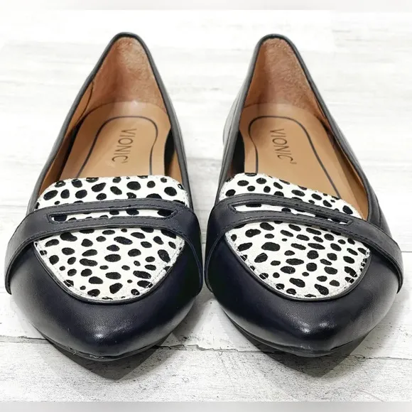 Vionic Savanah Spot Loafers Size 7 Black‎ Animal Print Loafer Spot Print