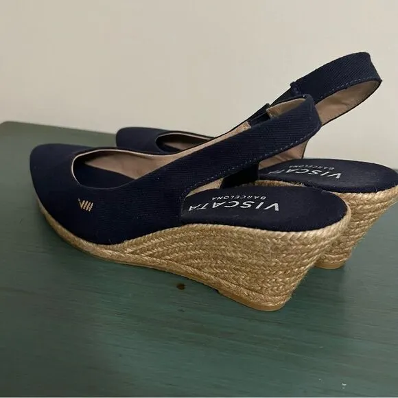 Viscata Barcelona Navy Canvas Espadrille Wedge Heels Size 40 (US 9)
