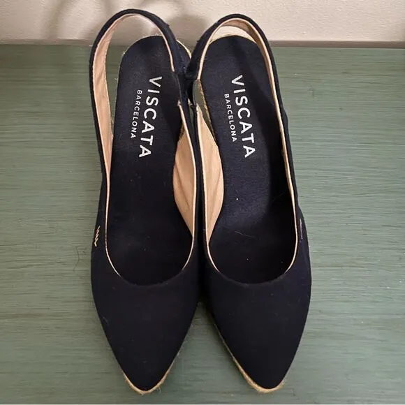 Viscata Barcelona Navy Canvas Espadrille Wedge Heels Size 40 (US 9)