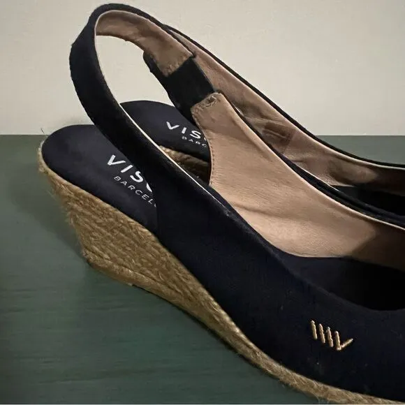 Viscata Barcelona Navy Canvas Espadrille Wedge Heels Size 40 (US 9)