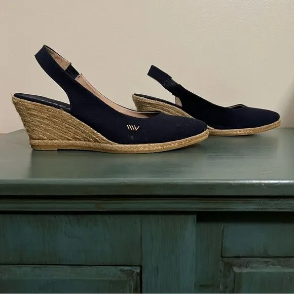 Viscata Barcelona Navy Canvas Espadrille Wedge Heels Size 40 (US 9)