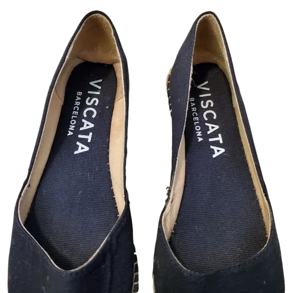 Viscata Barcelona Rascassa Navy Blue Canvas &amp; Jute Espadrille Flats (Size 36)