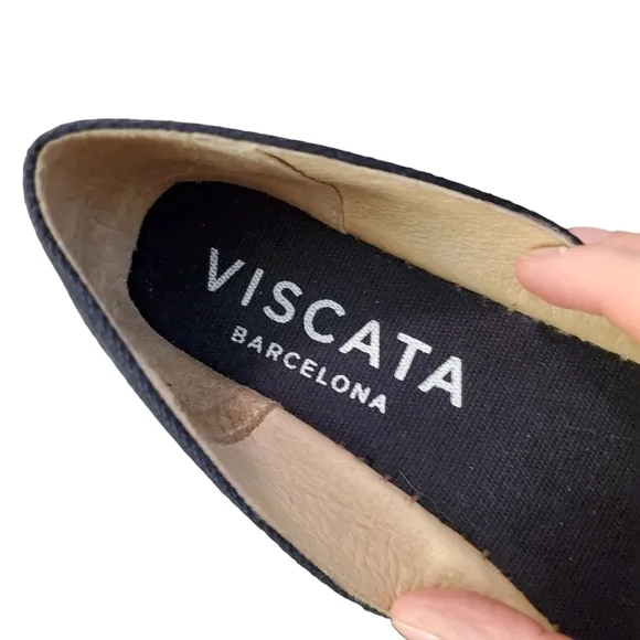 Viscata Barcelona Rascassa Navy Blue Canvas &amp; Jute Espadrille Flats (Size 36)