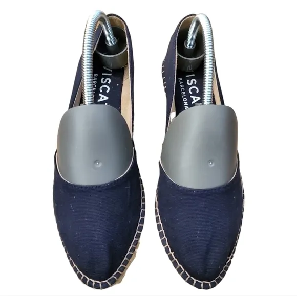 Viscata Barcelona Rascassa Navy Blue Canvas &amp; Jute Espadrille Flats (Size 36)