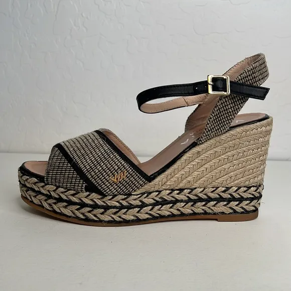 Viscata Empuria Canvas Espadrille Sandal Wedges black tan size 40 aka size 9