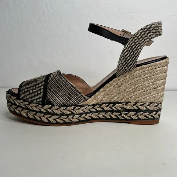 Viscata Empuria Canvas Espadrille Sandal Wedges black tan size 40 aka size 9