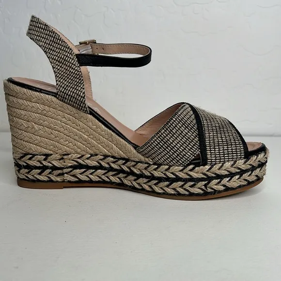 Viscata Empuria Canvas Espadrille Sandal Wedges black tan size 40 aka size 9