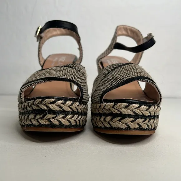 Viscata Empuria Canvas Espadrille Sandal Wedges black tan size 40 aka size 9