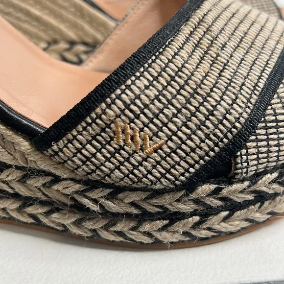 Viscata Empuria Canvas Espadrille Sandal Wedges black tan size 40 aka size 9