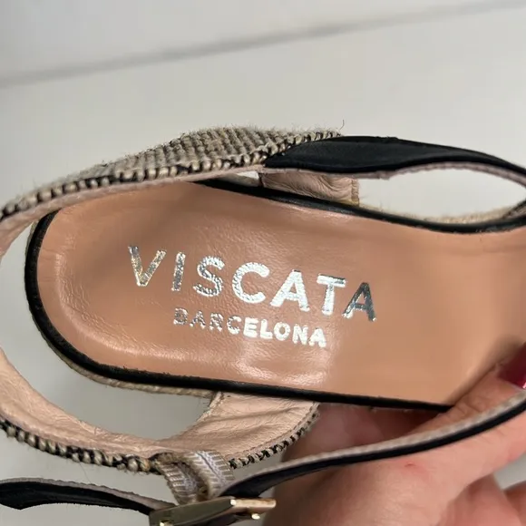 Viscata Empuria Canvas Espadrille Sandal Wedges black tan size 40 aka size 9