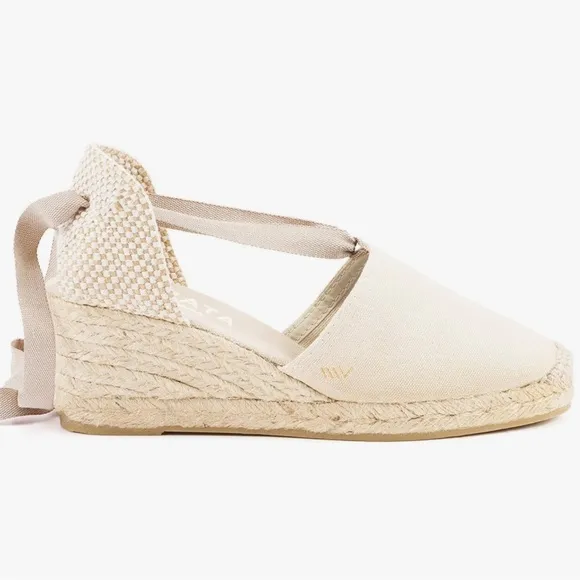 Viscata Escala Espadrille Canvas Wedges w/Sleek Ankle Laces Size 39 EUR Size