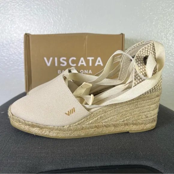 Viscata Escala Espadrille Canvas Wedges w/Sleek Ankle Laces Size 39 EUR Size