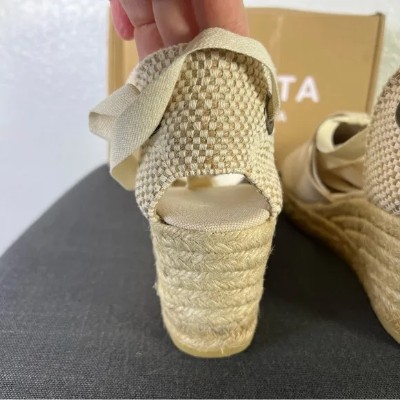 Viscata Escala Espadrille Canvas Wedges w/Sleek Ankle Laces Size 39 EUR Size